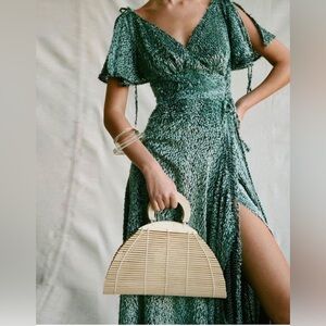 Cult Gaia * Lilah * Chiffon Wrap Flutter Sleeve Maxi Dress in Sea Foam Medium
